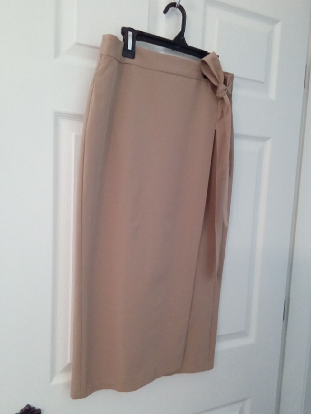 Midi Wrap Skirt with Side Tie in Tan